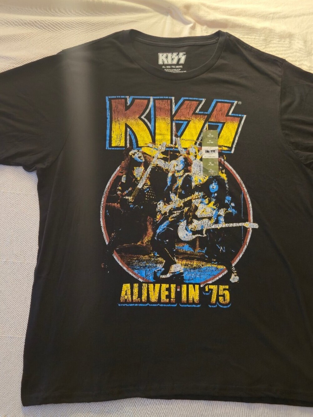 KISS Alive! In '75 Black Graphic Band T-Shirt XL